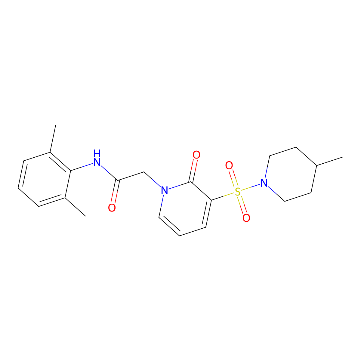 N-(2,6-dimethylphenyl)-2-(3-((4-methylpiperidin-1-yl)sulfonyl)-2-oxopyridin-1(2H)-yl)acetamide molecular structure, CAS 1251680-68-8
