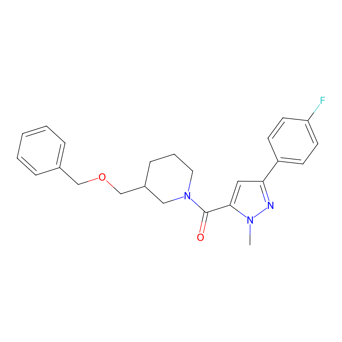 (3-((benzyloxy)methyl)piperidin-1-yl)(3-(4-fluorophenyl)-1-methyl-1H-pyrazol-5-yl)methanone molecular structure, CAS 1251680-76-8