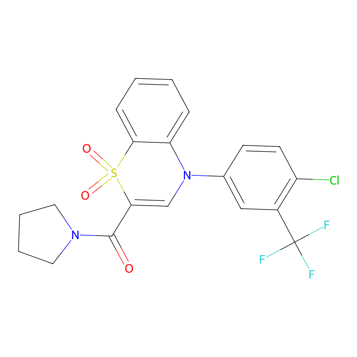 {4-[4-chloro-3-(trifluoromethyl)phenyl]-1,1-dioxido-4H-1,4-benzothiazin-2-yl}(pyrrolidin-1-yl)methanone molecular structure, CAS 1251680-78-0