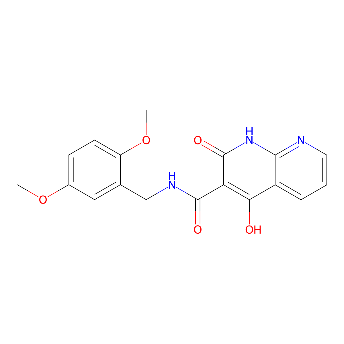 N-[(2,5-dimethoxyphenyl)methyl]-4-hydroxy-2-oxo-1,2-dihydro-1,8-naphthyridine-3-carboxamide molecular structure, CAS 1251680-82-6