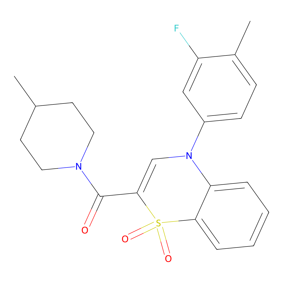 4-(3-fluoro-4-methylphenyl)-2-[(4-methylpiperidin-1-yl)carbonyl]-4H-1,4-benzothiazine 1,1-dioxide molecular structure, CAS 1251680-86-0