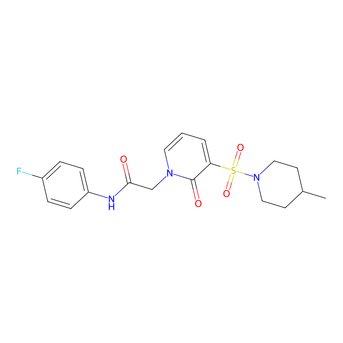 N-(4-fluorophenyl)-2-(3-((4-methylpiperidin-1-yl)sulfonyl)-2-oxopyridin-1(2H)-yl)acetamide molecular structure, CAS 1251680-88-2