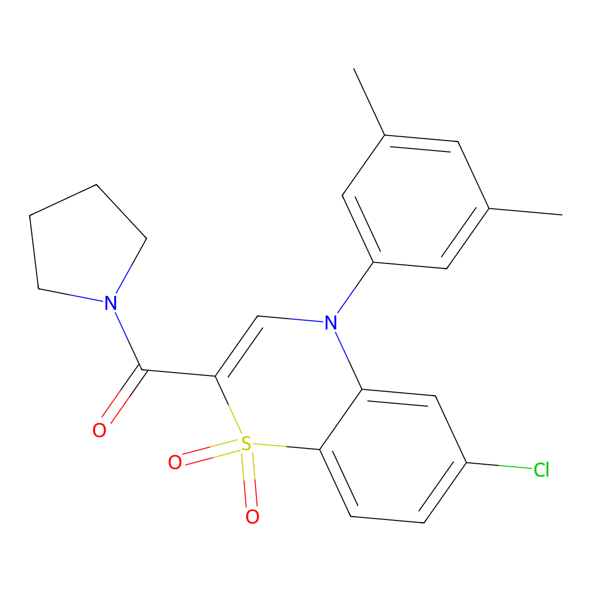 6-chloro-4-(3,5-dimethylphenyl)-2-(pyrrolidine-1-carbonyl)-4H-1lambda6,4-benzothiazine-1,1-dione molecular structure, CAS 1251680-94-0