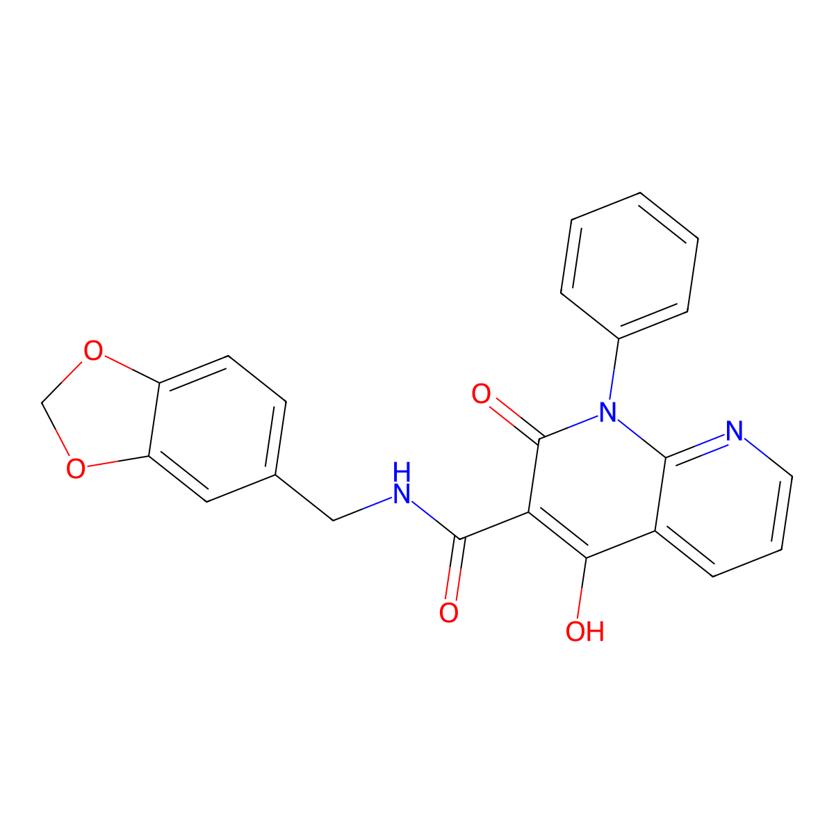 N~3~-(1,3-benzodioxol-5-ylmethyl)-4-hydroxy-2-oxo-1-phenyl-1,2-dihydro[1,8]naphthyridine-3-carboxamide molecular structure, CAS 1251680-97-3