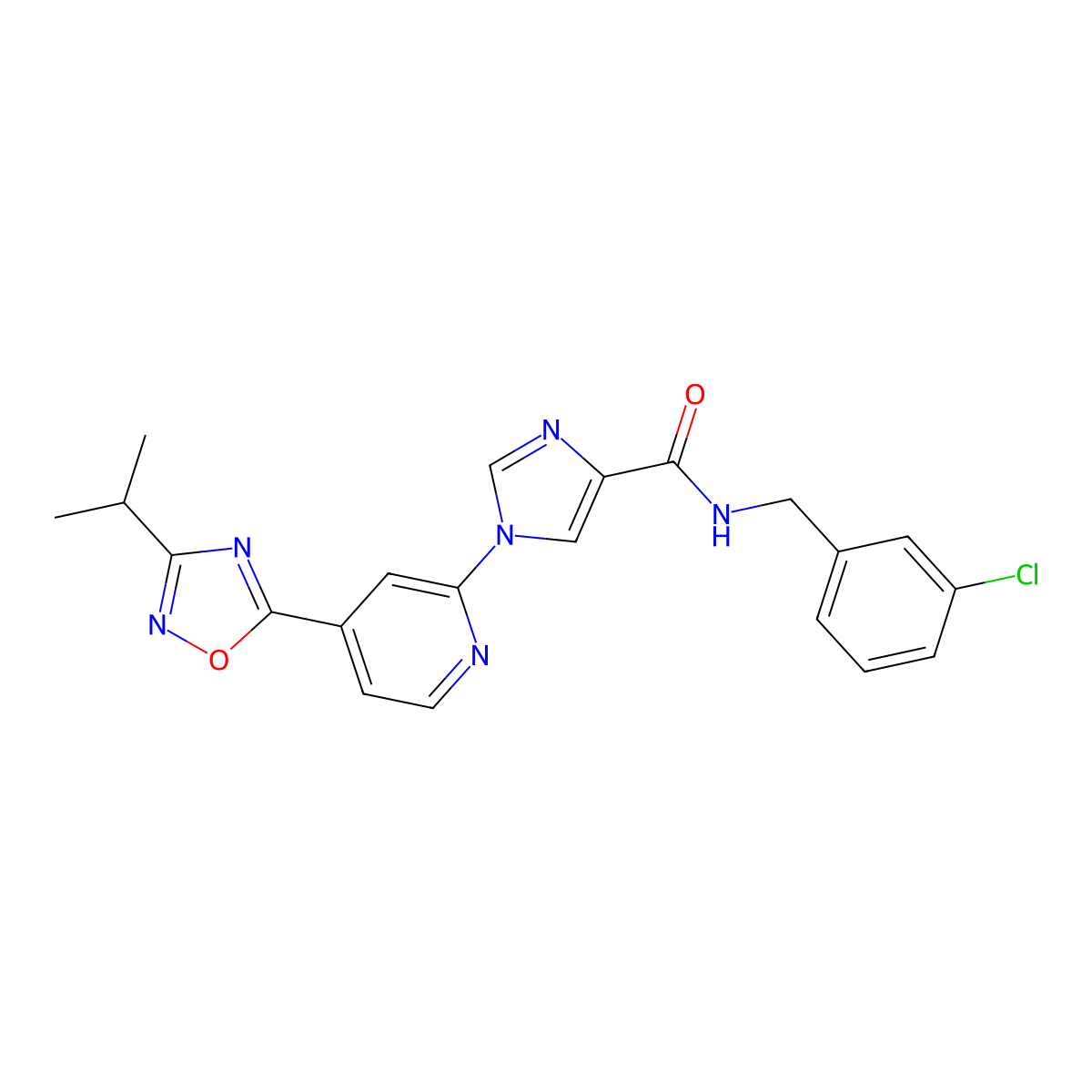 N~4~-(3-chlorobenzyl)-1-[4-(3-isopropyl-1,2,4-oxadiazol-5-yl)-2-pyridyl]-1H-imidazole-4-carboxamide molecular structure, CAS 1251680-99-5