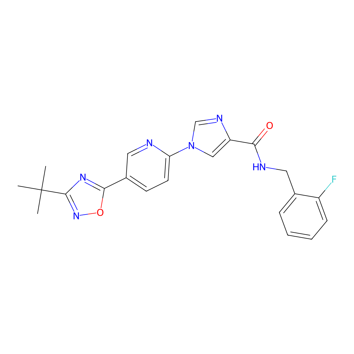 1-{5-[3-(tert-butyl)-1,2,4-oxadiazol-5-yl]-2-pyridyl}-N~4~-(2-fluorobenzyl)-1H-imidazole-4-carboxamide molecular structure, CAS 1251681-03-4