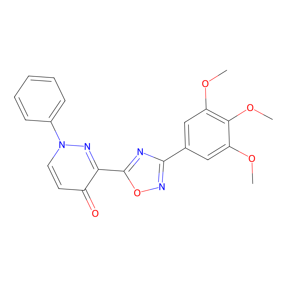 1-phenyl-3-(3-(3,4,5-trimethoxyphenyl)-1,2,4-oxadiazol-5-yl)pyridazin-4(1H)-one molecular structure, CAS 1251681-06-7