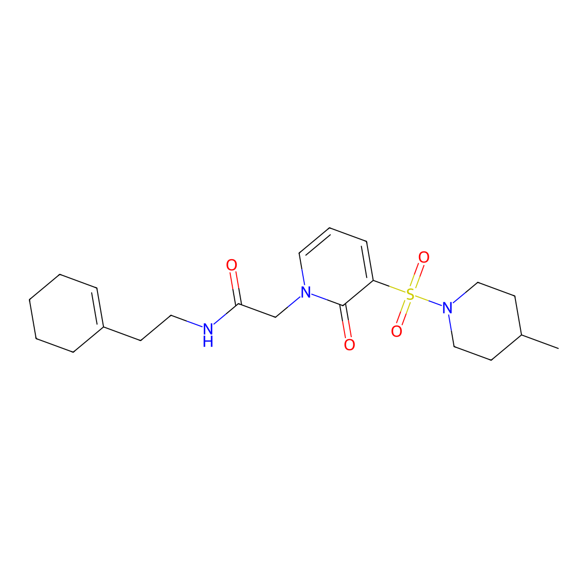 N-(2-(cyclohex-1-en-1-yl)ethyl)-2-(3-((4-methylpiperidin-1-yl)sulfonyl)-2-oxopyridin-1(2H)-yl)acetamide molecular structure, CAS 1251681-07-8