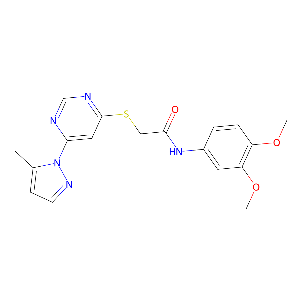 N-(3,4-dimethoxyphenyl)-2-((6-(5-methyl-1H-pyrazol-1-yl)pyrimidin-4-yl)thio)acetamide molecular structure, CAS 1251681-08-9