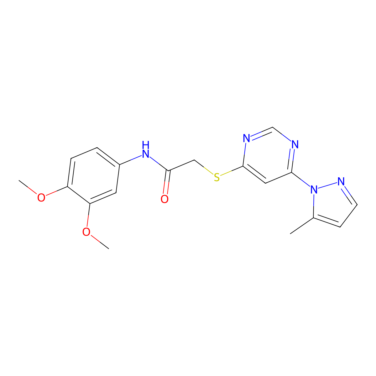 N-(3,4-dimethoxyphenyl)-2-((6-(5-methyl-1H-pyrazol-1-yl)pyrimidin-4-yl)thio)acetamide molecular structure, CAS 1251681-08-9
