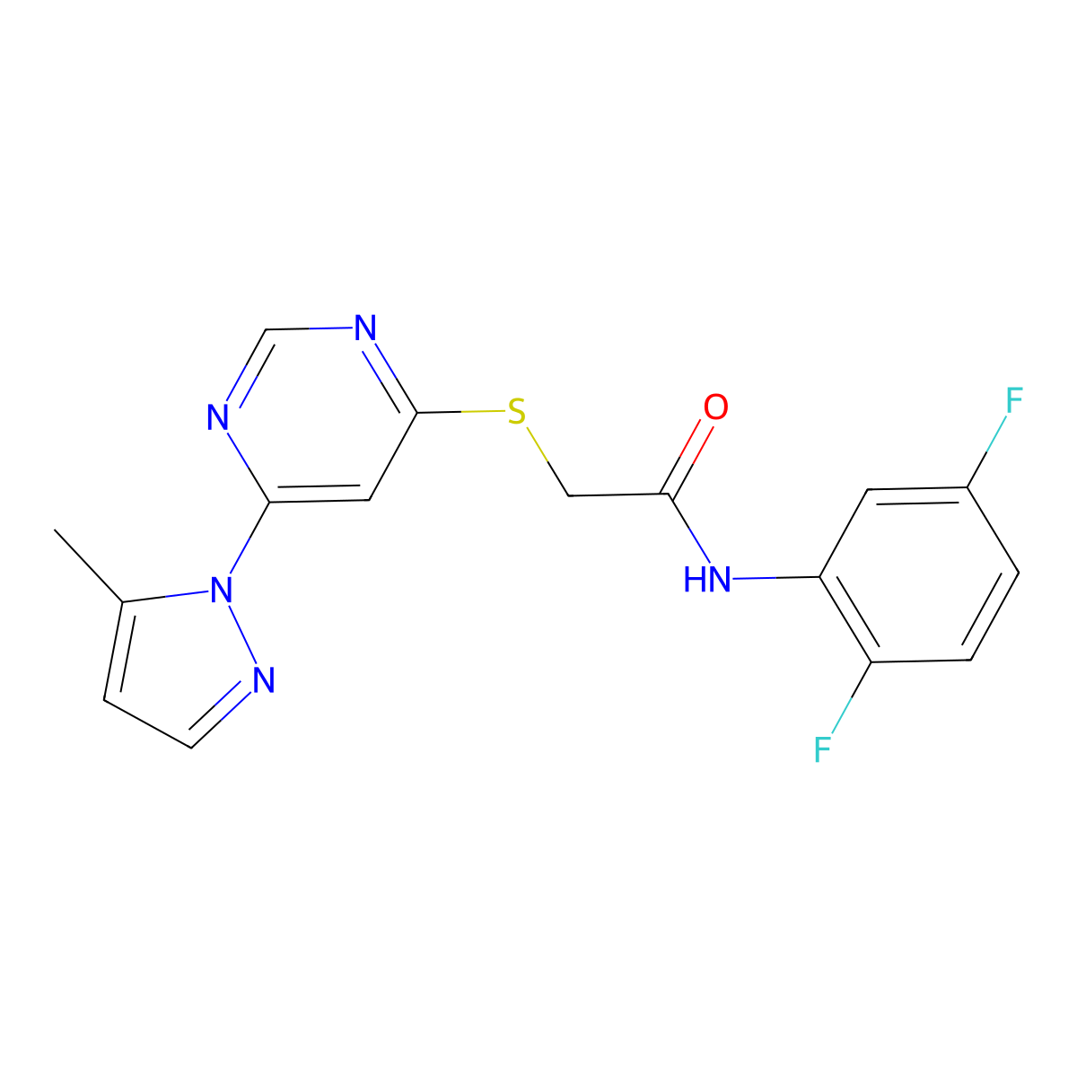 N-(2,5-difluorophenyl)-2-((6-(5-methyl-1H-pyrazol-1-yl)pyrimidin-4-yl)thio)acetamide molecular structure, CAS 1251681-10-3