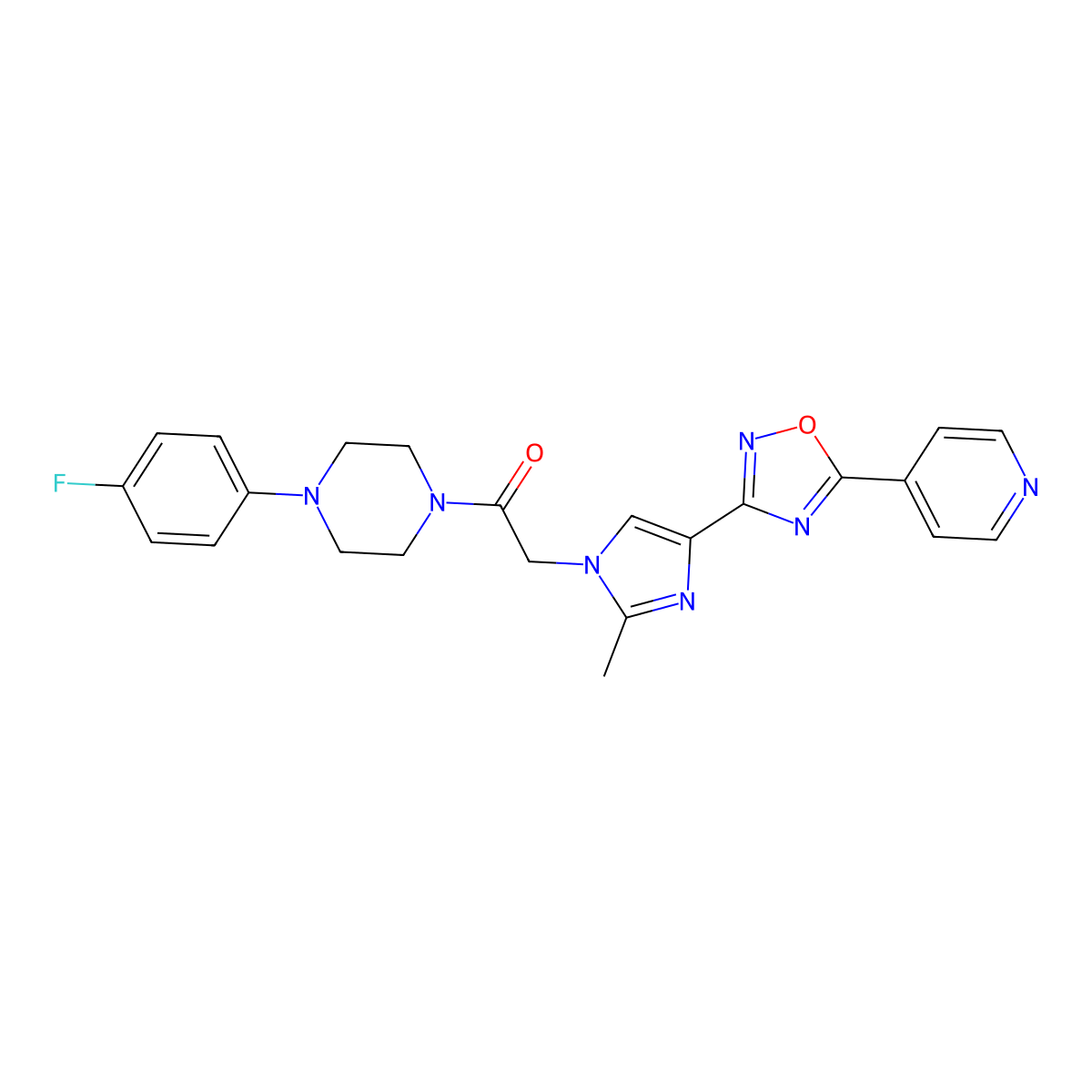1-(4-(4-fluorophenyl)piperazin-1-yl)-2-(2-methyl-4-(5-(pyridin-4-yl)-1,2,4-oxadiazol-3-yl)-1H-imidazol-1-yl)ethanone molecular structure, CAS 1251681-11-4