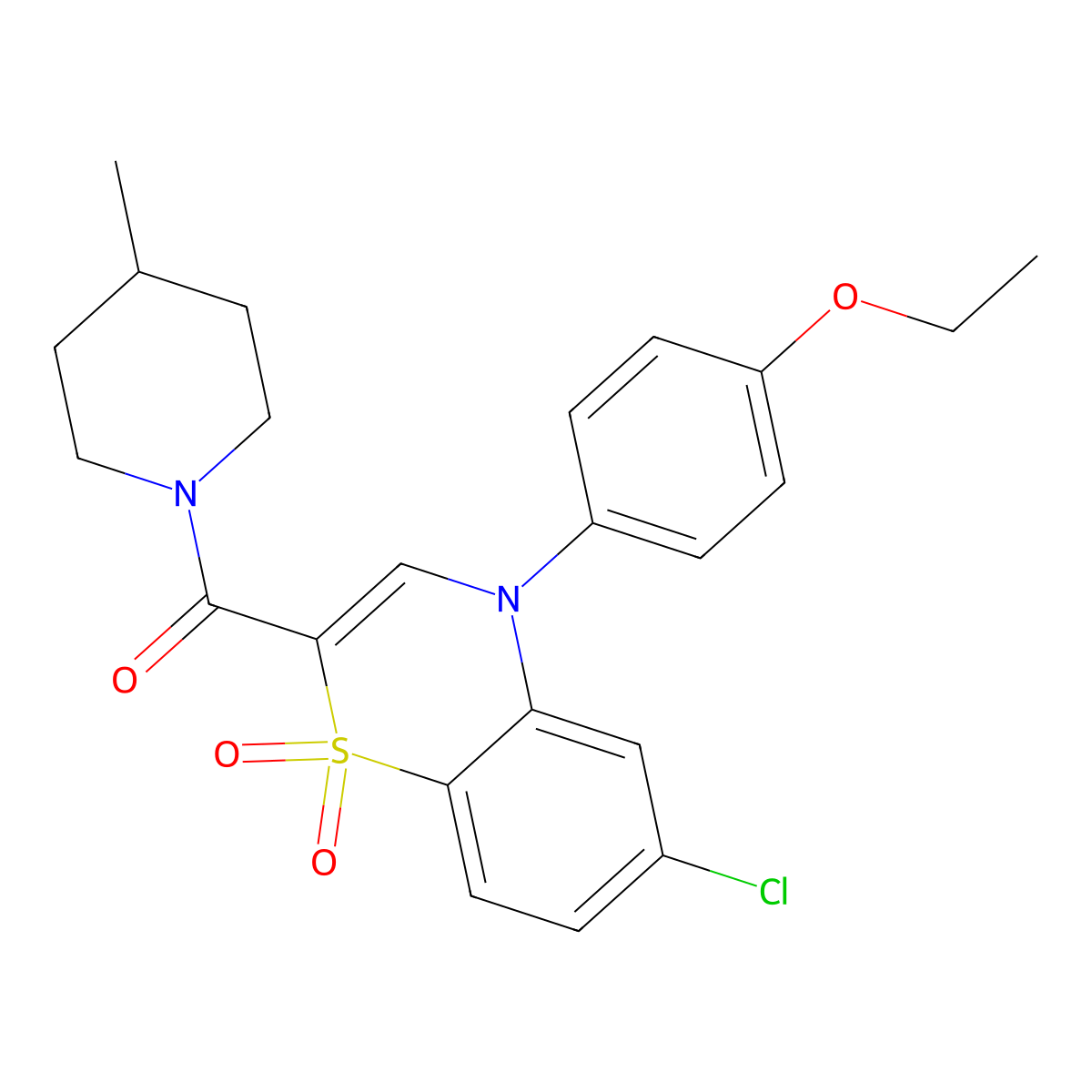 [6-chloro-4-(4-ethoxyphenyl)-1,1-dioxido-4H-1,4-benzothiazin-2-yl](4-methylpiperidin-1-yl)methanone molecular structure, CAS 1251681-17-0