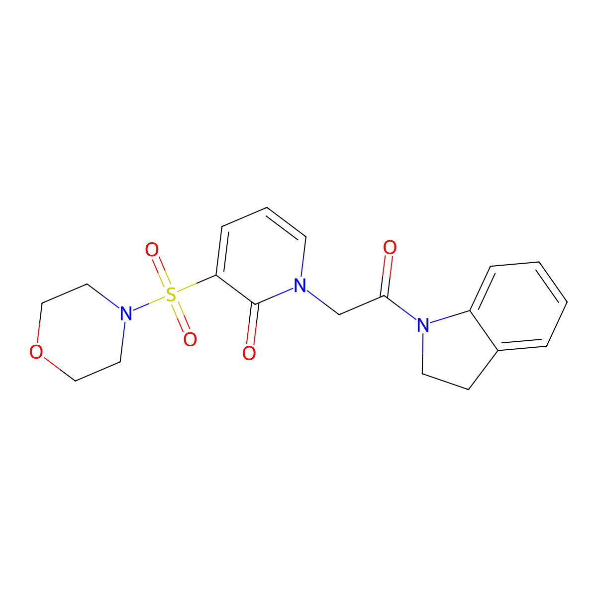 1-(2-(indolin-1-yl)-2-oxoethyl)-3-(morpholinosulfonyl)pyridin-2(1H)-one molecular structure, CAS 1251681-20-5