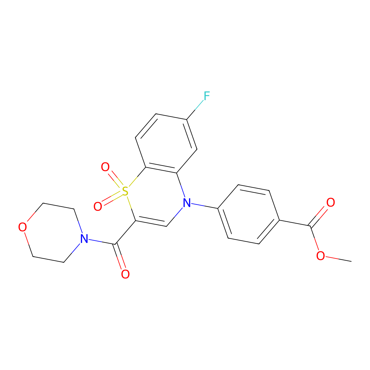 methyl 4-[6-fluoro-2-(morpholine-4-carbonyl)-1,1-dioxo-4H-1lambda6,4-benzothiazin-4-yl]benzoate molecular structure, CAS 1251681-22-7