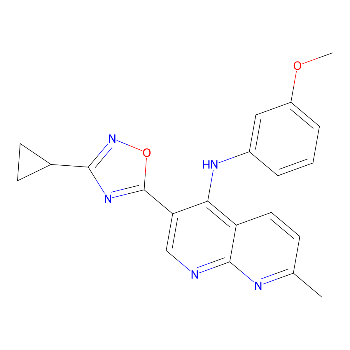 3-(3-cyclopropyl-1,2,4-oxadiazol-5-yl)-N-(3-methoxyphenyl)-7-methyl-1,8-naphthyridin-4-amine molecular structure, CAS 1251681-23-8