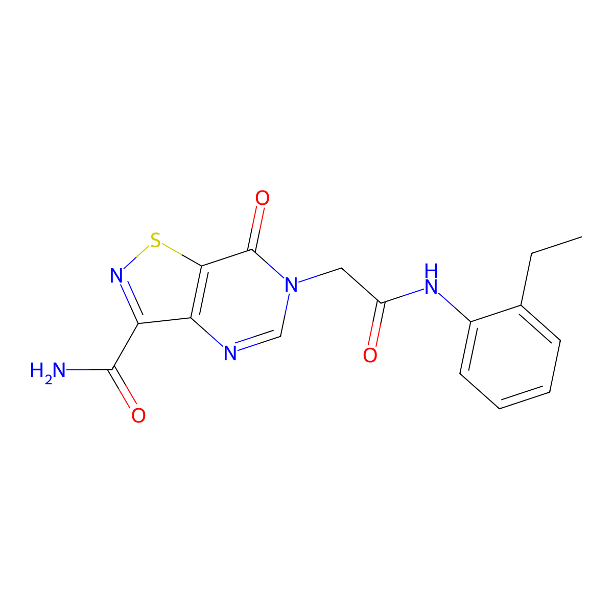 6-{[(2-ethylphenyl)carbamoyl]methyl}-7-oxo-6H,7H-[1,2]thiazolo[4,5-d]pyrimidine-3-carboxamide molecular structure, CAS 1251681-26-1