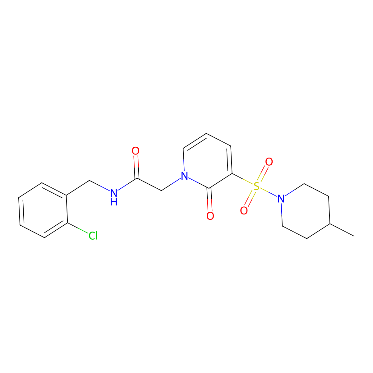 N-(2-chlorobenzyl)-2-(3-((4-methylpiperidin-1-yl)sulfonyl)-2-oxopyridin-1(2H)-yl)acetamide molecular structure, CAS 1251681-27-2