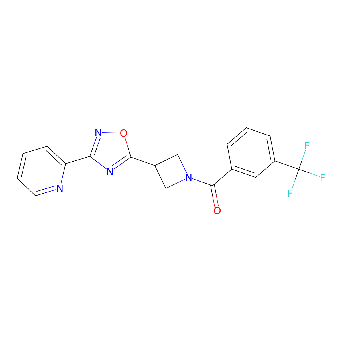 (3-(3-(Pyridin-2-yl)-1,2,4-oxadiazol-5-yl)azetidin-1-yl)(3-(trifluoromethyl)phenyl)methanone molecular structure, CAS 1251681-31-8