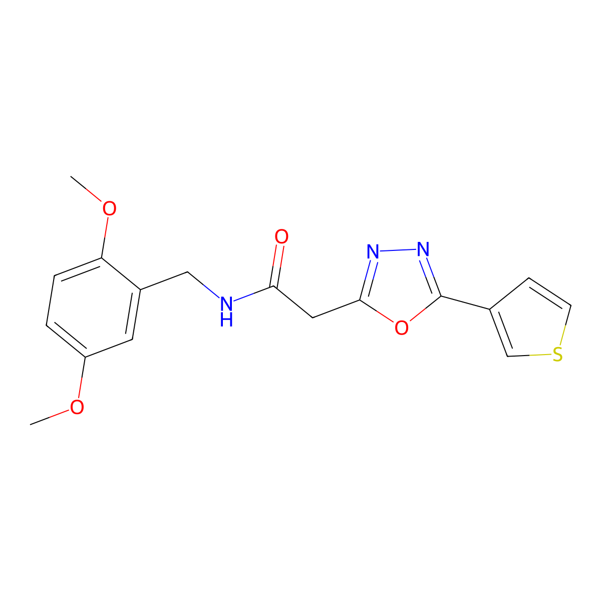 N-(2,5-dimethoxybenzyl)-2-(5-(thiophen-3-yl)-1,3,4-oxadiazol-2-yl)acetamide molecular structure, CAS 1251681-33-0