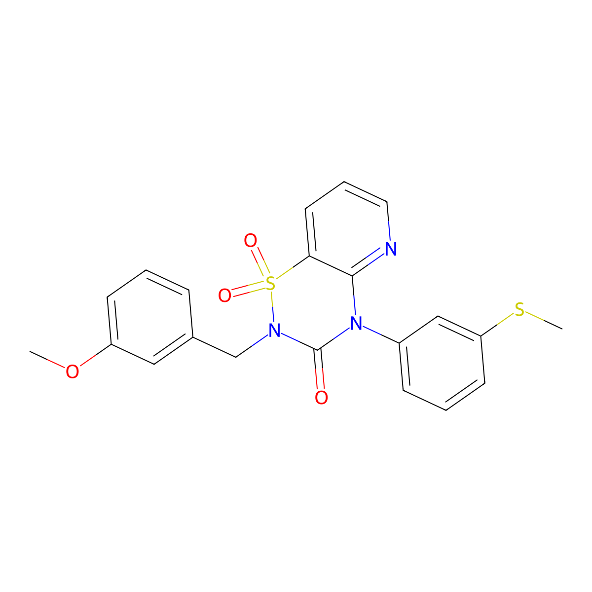 2-(3-methoxybenzyl)-4-(3-(methylthio)phenyl)-2H-pyrido[2,3-e][1,2,4]thiadiazin-3(4H)-one 1,1-dioxide molecular structure, CAS 1251681-34-1