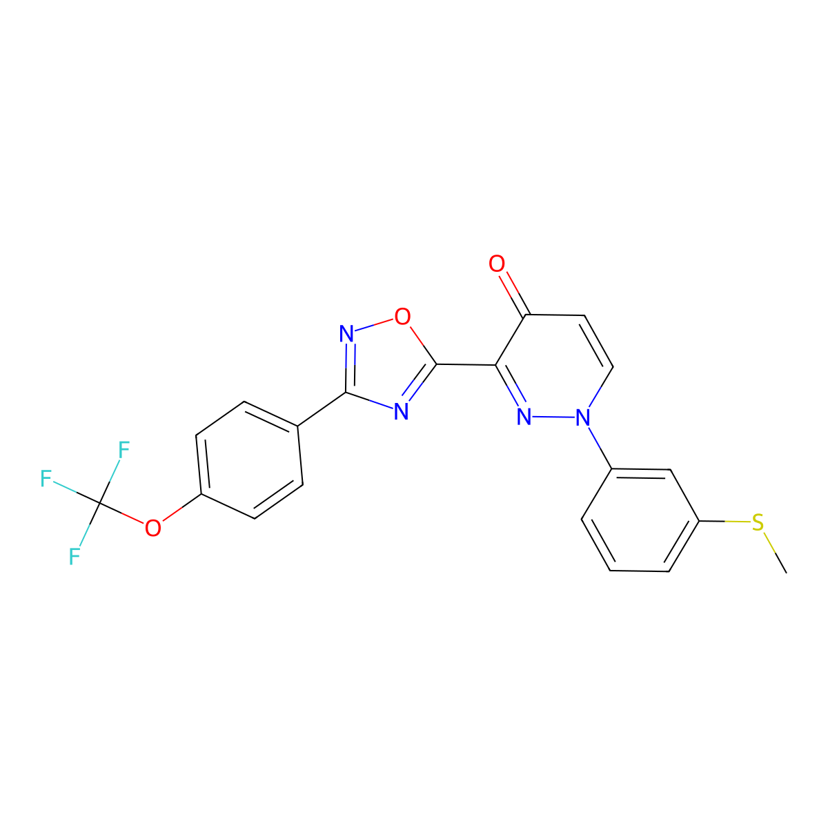 1-[3-(Methylsulfanyl)phenyl]-3-{3-[4-(trifluoromethoxy)phenyl]-1,2,4-oxadiazol-5-yl}-1,4-dihydropyridazin-4-one molecular structure, CAS 1251681-35-2
