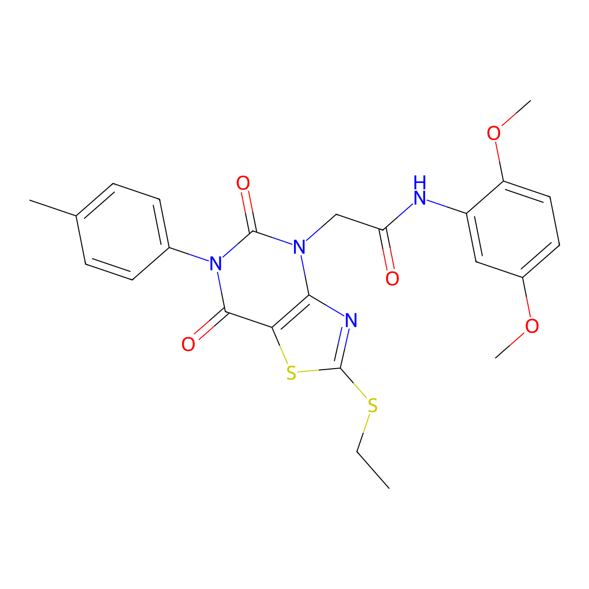 N-(2,5-dimethoxyphenyl)-2-(2-(ethylthio)-5,7-dioxo-6-(p-tolyl)-6,7-dihydrothiazolo[4,5-d]pyrimidin-4(5H)-yl)acetamide molecular structure, CAS 1251681-38-5