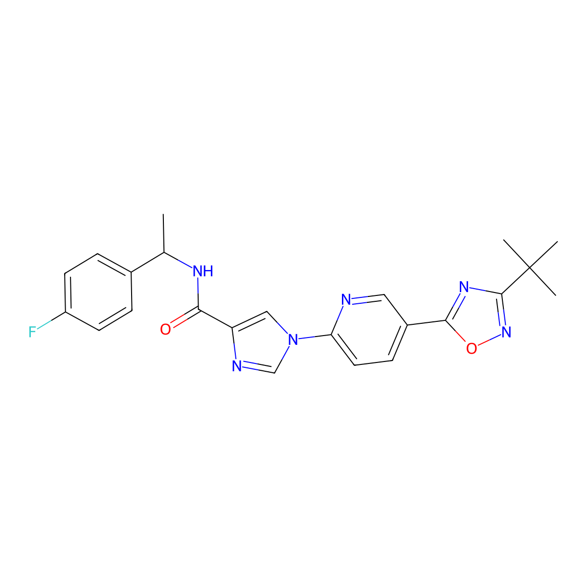 1-[5-(3-tert-butyl-1,2,4-oxadiazol-5-yl)pyridin-2-yl]-N-[1-(4-fluorophenyl)ethyl]-1H-imidazole-4-carboxamide molecular structure, CAS 1251681-40-9