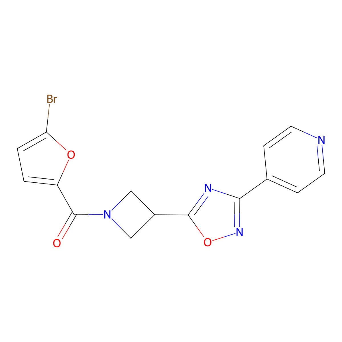 (5-Bromofuran-2-yl)(3-(3-(pyridin-4-yl)-1,2,4-oxadiazol-5-yl)azetidin-1-yl)methanone molecular structure, CAS 1251681-43-2