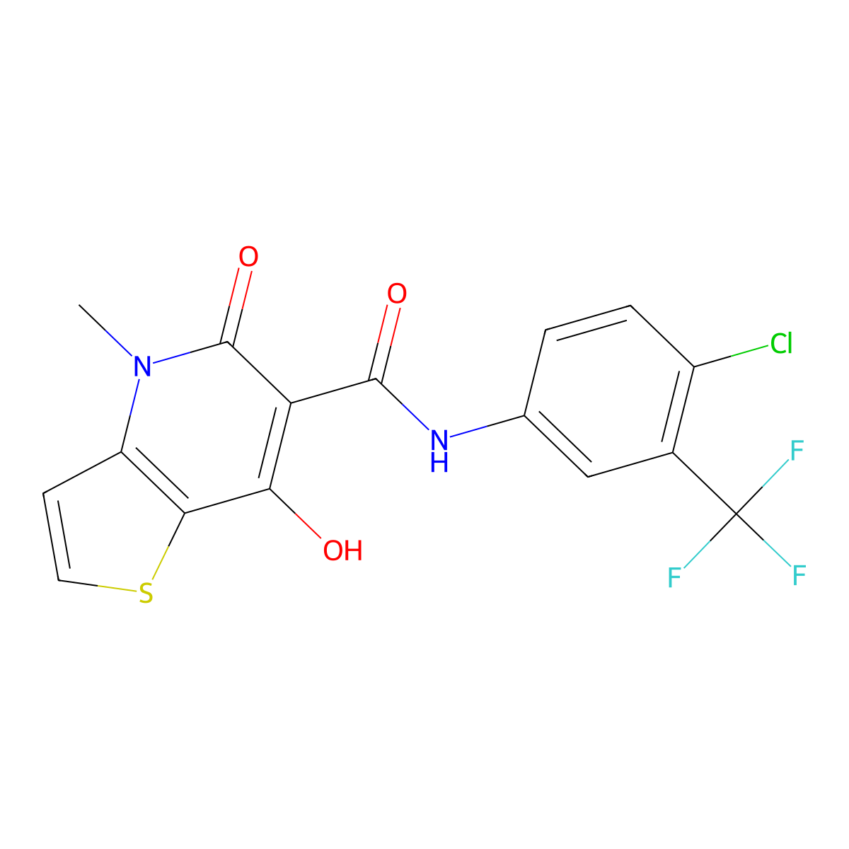 N-(4-chloro-3-(trifluoromethyl)phenyl)-7-hydroxy-4-methyl-5-oxo-4,5-dihydrothieno[3,2-b]pyridine-6-carboxamide molecular structure, CAS 1251681-44-3