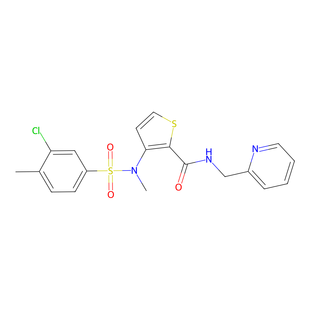 3-(N-methyl3-chloro-4-methylbenzenesulfonamido)-N-[(pyridin-2-yl)methyl]thiophene-2-carboxamide molecular structure, CAS 1251681-45-4
