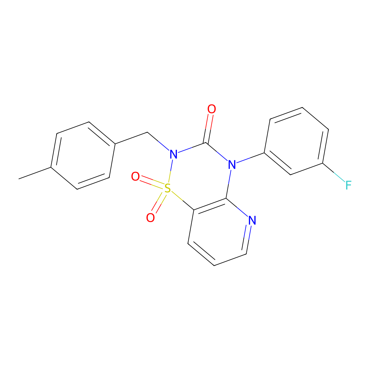 4-(3-fluorophenyl)-2-(4-methylbenzyl)-2H-pyrido[2,3-e][1,2,4]thiadiazin-3(4H)-one 1,1-dioxide molecular structure, CAS 1251681-47-6