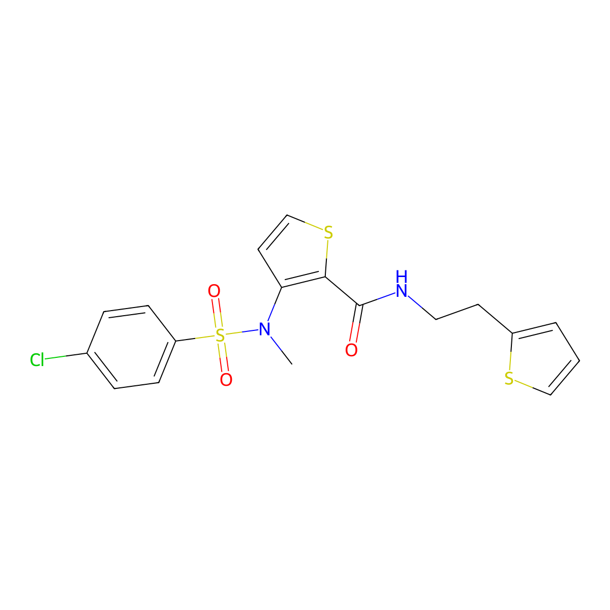 3-(N-methyl4-chlorobenzenesulfonamido)-N-[2-(thiophen-2-yl)ethyl]thiophene-2-carboxamide molecular structure, CAS 1251681-50-1
