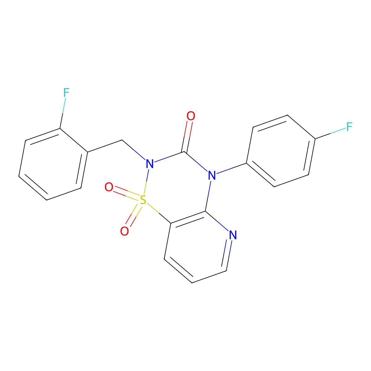 2-(2-fluorobenzyl)-4-(4-fluorophenyl)-2H-pyrido[2,3-e][1,2,4]thiadiazin-3(4H)-one 1,1-dioxide molecular structure, CAS 1251681-52-3