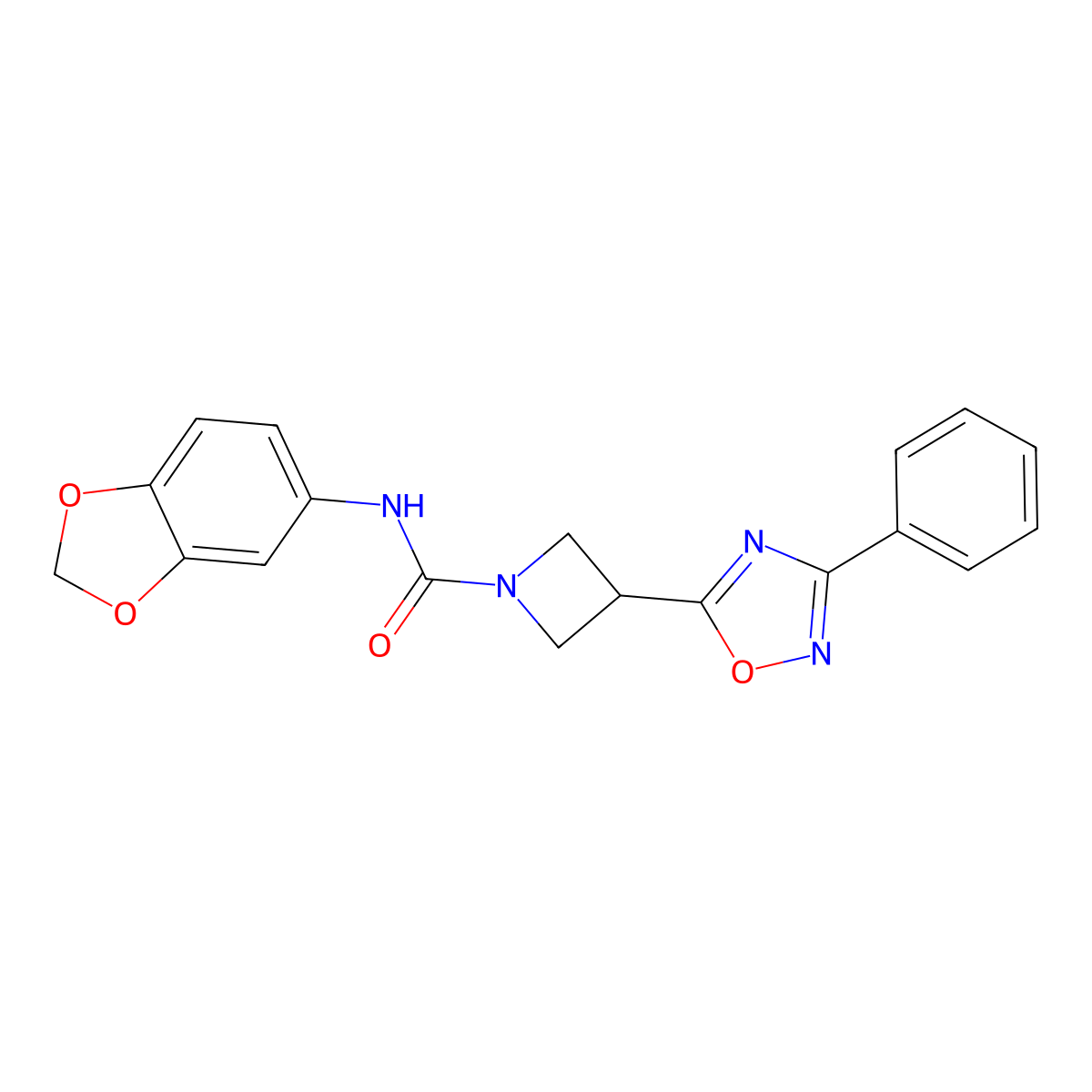 N-(benzo[d][1,3]dioxol-5-yl)-3-(3-phenyl-1,2,4-oxadiazol-5-yl)azetidine-1-carboxamide molecular structure, CAS 1251681-54-5