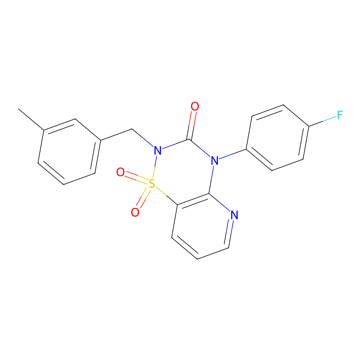 4-(4-fluorophenyl)-2-(3-methylbenzyl)-2H-pyrido[2,3-e][1,2,4]thiadiazin-3(4H)-one 1,1-dioxide molecular structure, CAS 1251681-59-0