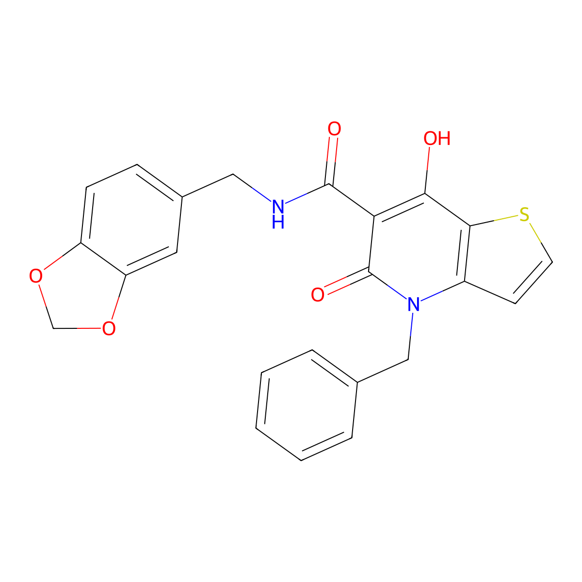 N-(benzo[d][1,3]dioxol-5-ylmethyl)-4-benzyl-7-hydroxy-5-oxo-4,5-dihydrothieno[3,2-b]pyridine-6-carboxamide molecular structure, CAS 1251681-62-5