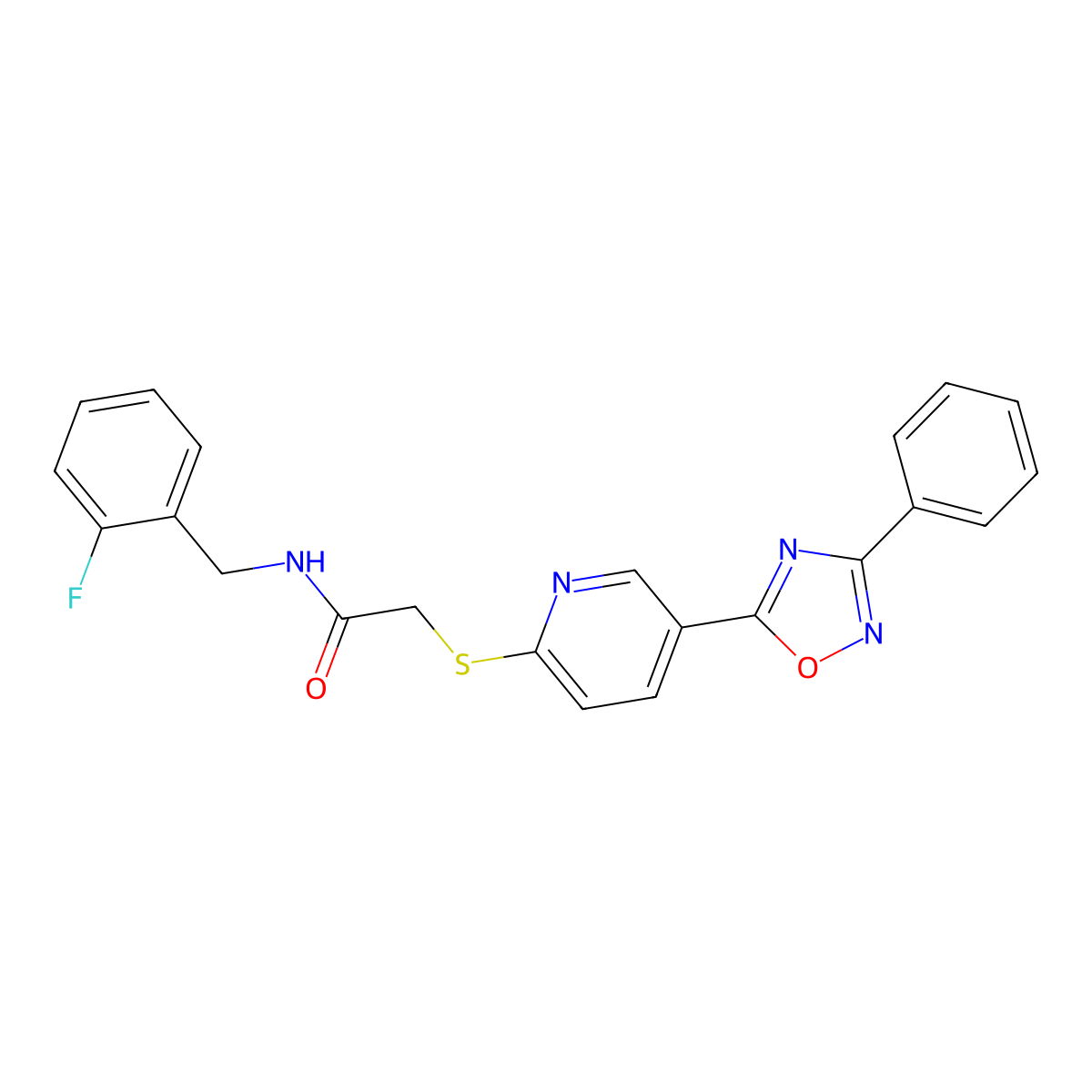 N-(2-fluorobenzyl)-2-((5-(3-phenyl-1,2,4-oxadiazol-5-yl)pyridin-2-yl)thio)acetamide molecular structure, CAS 1251681-65-8