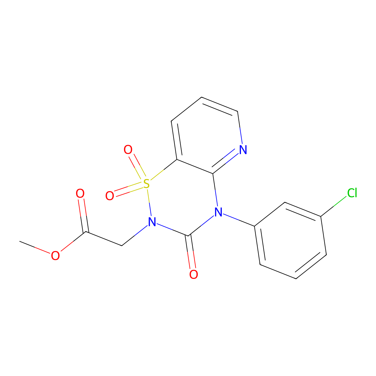 methyl 2-(4-(3-chlorophenyl)-1,1-dioxido-3-oxo-3,4-dihydro-2H-pyrido[2,3-e][1,2,4]thiadiazin-2-yl)acetate molecular structure, CAS 1251681-67-0