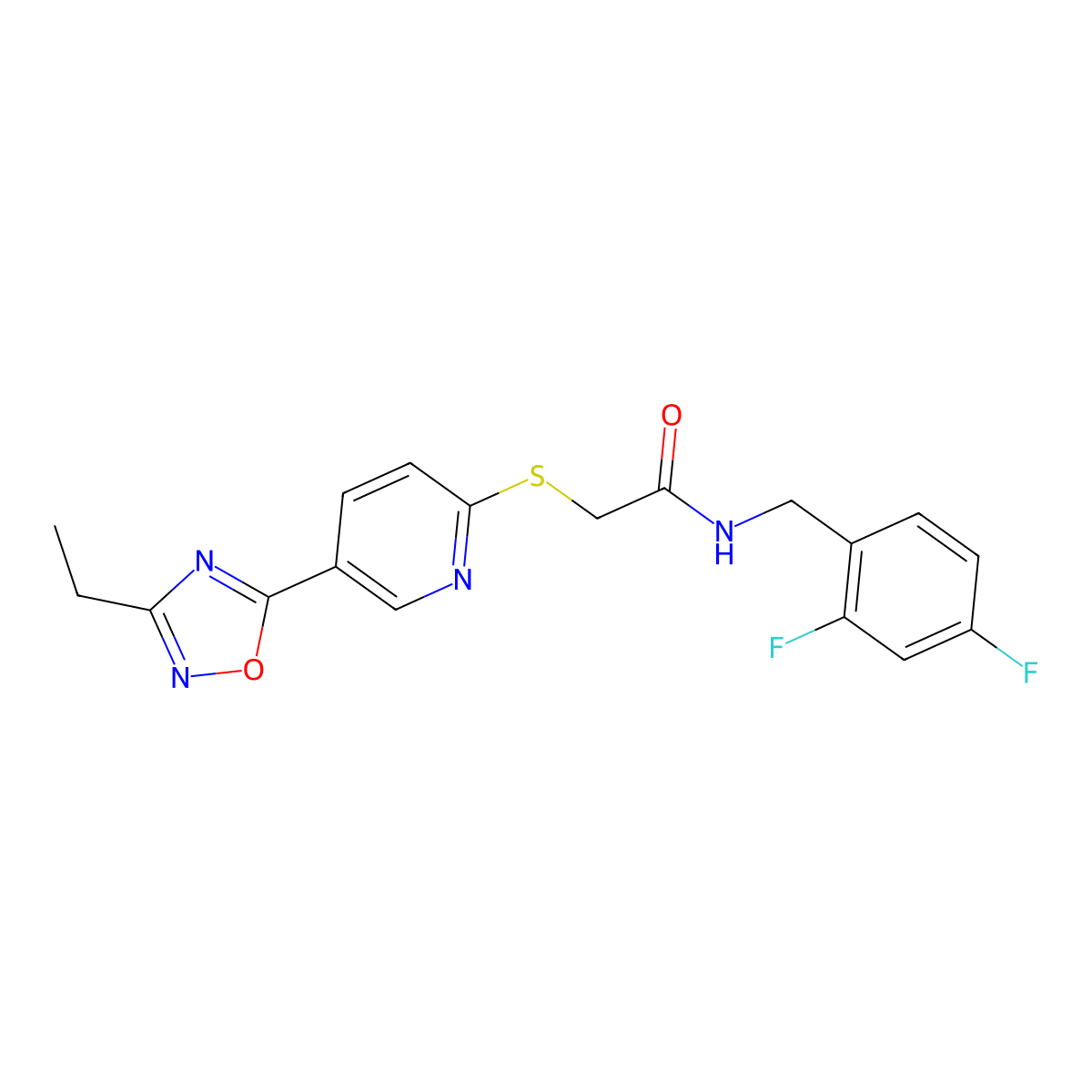 N-(2,4-difluorobenzyl)-2-((5-(3-ethyl-1,2,4-oxadiazol-5-yl)pyridin-2-yl)thio)acetamide molecular structure, CAS 1251681-70-5