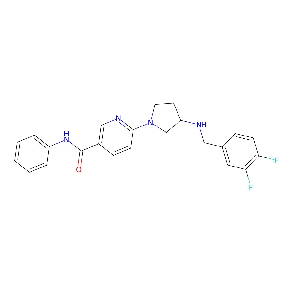 6-{3-[(3,4-difluorobenzyl)amino]-1-pyrrolidinyl}-N~3~-phenylnicotinamide molecular structure, CAS 1251681-76-1