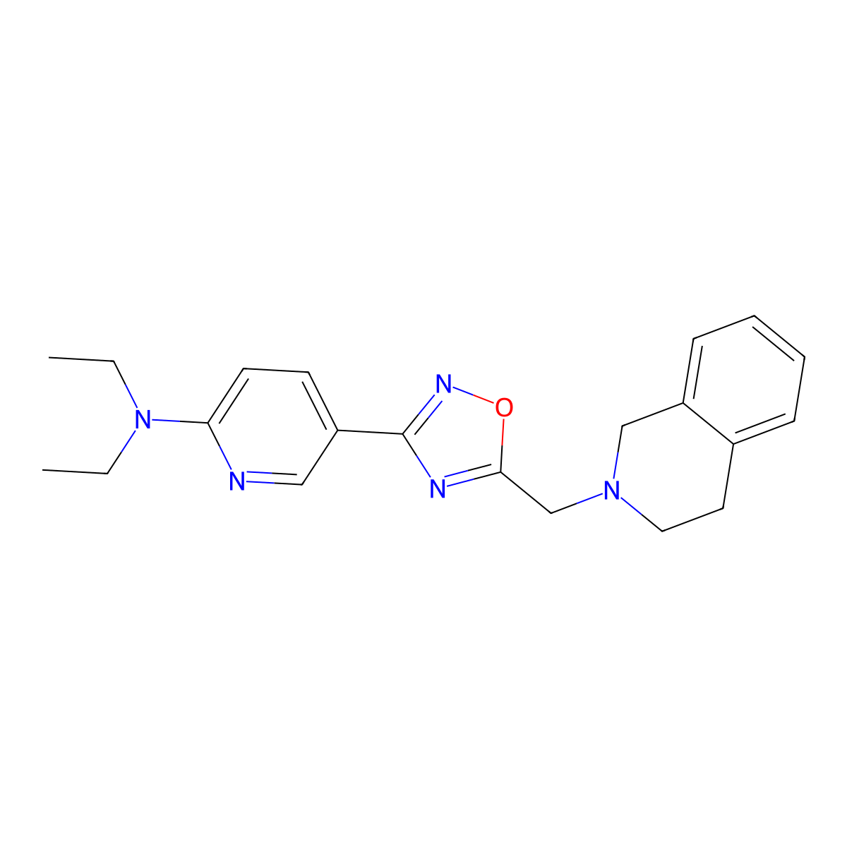 N,N-diethyl-5-{5-[(1,2,3,4-tetrahydroisoquinolin-2-yl)methyl]-1,2,4-oxadiazol-3-yl}pyridin-2-amine molecular structure, CAS 1251681-81-8