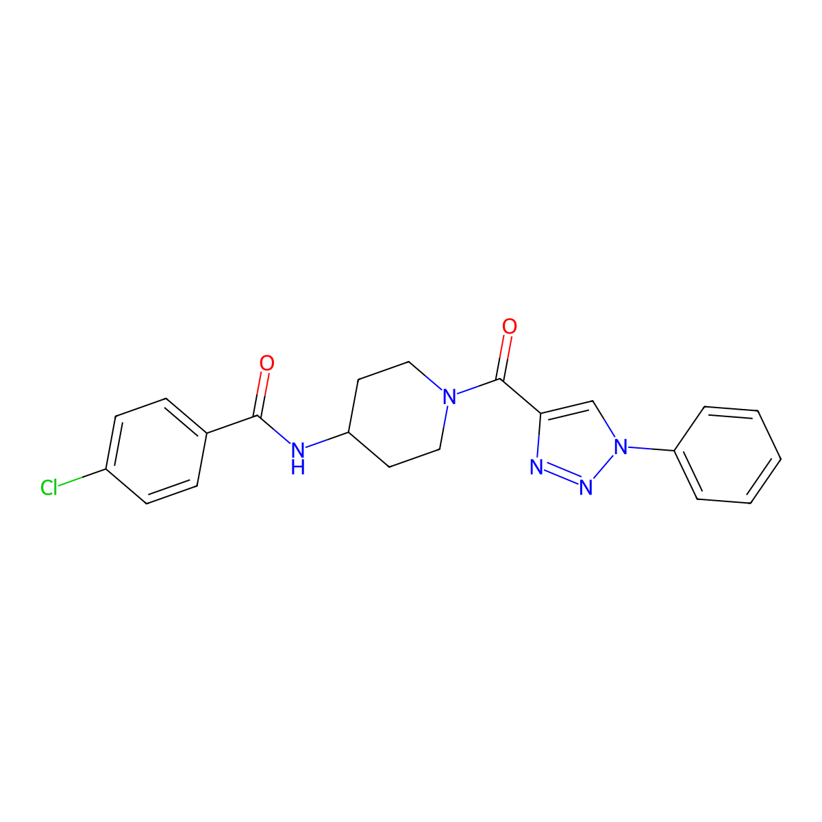 4-chloro-N-(1-(1-phenyl-1H-1,2,3-triazole-4-carbonyl)piperidin-4-yl)benzamide molecular structure, CAS 1251681-83-0