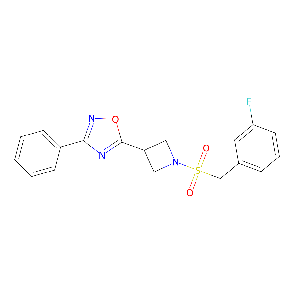 5-(1-((3-Fluorobenzyl)sulfonyl)azetidin-3-yl)-3-phenyl-1,2,4-oxadiazole molecular structure, CAS 1251681-85-2