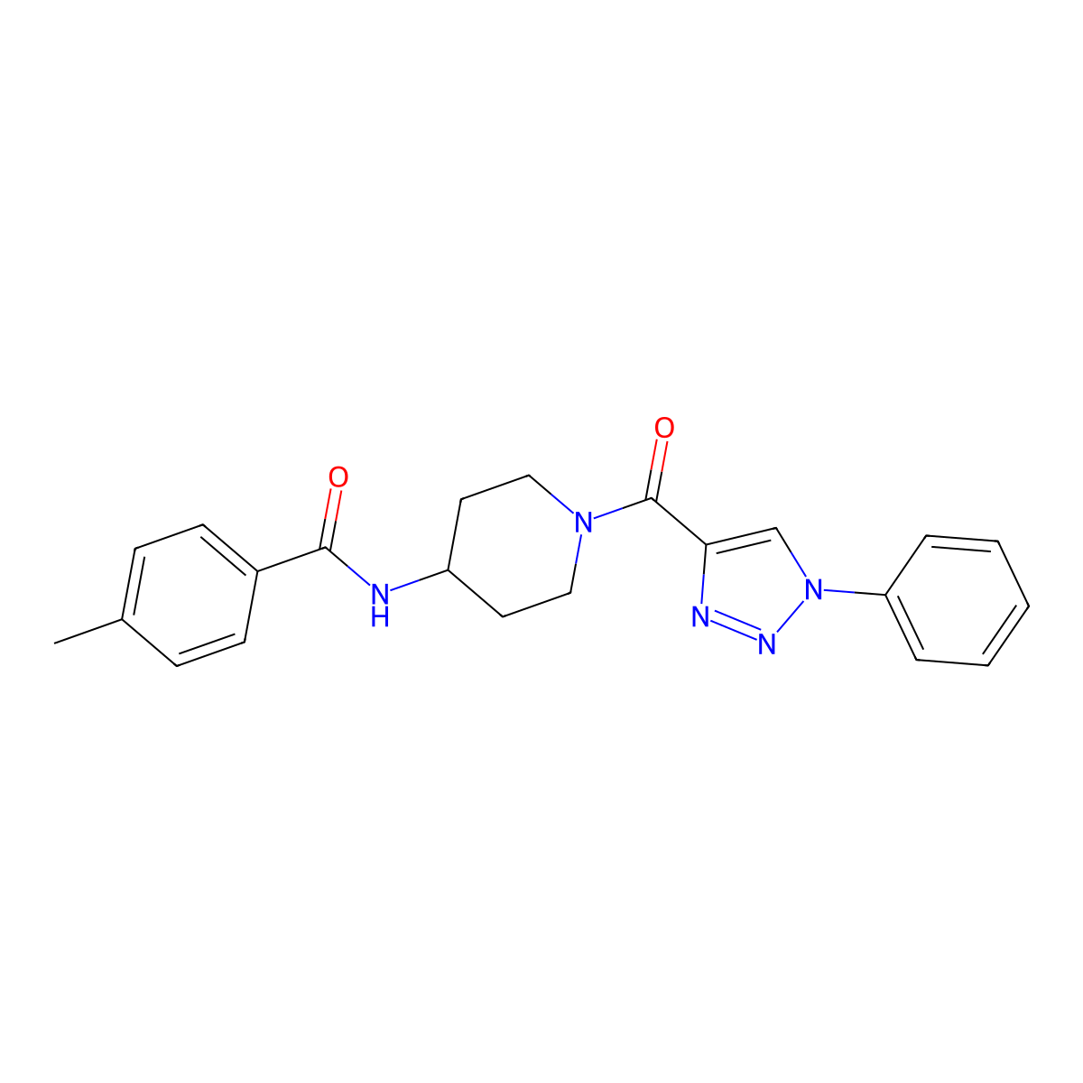 4-methyl-N-(1-(1-phenyl-1H-1,2,3-triazole-4-carbonyl)piperidin-4-yl)benzamide molecular structure, CAS 1251681-90-9