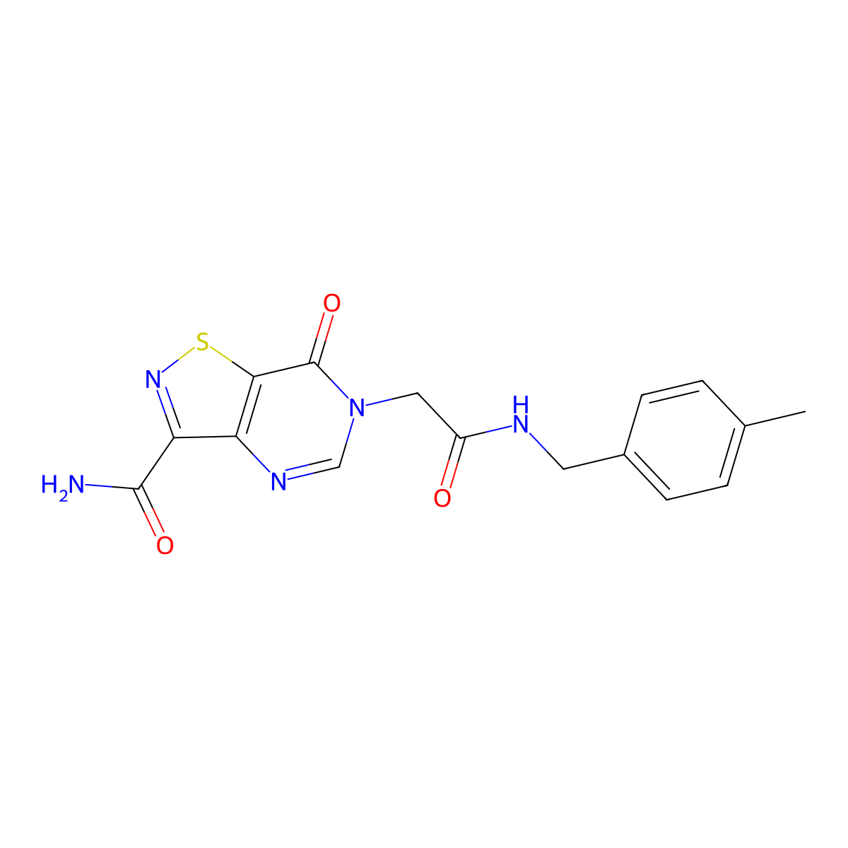 6-({[(4-methylphenyl)methyl]carbamoyl}methyl)-7-oxo-6H,7H-[1,2]thiazolo[4,5-d]pyrimidine-3-carboxamide molecular structure, CAS 1251681-93-2