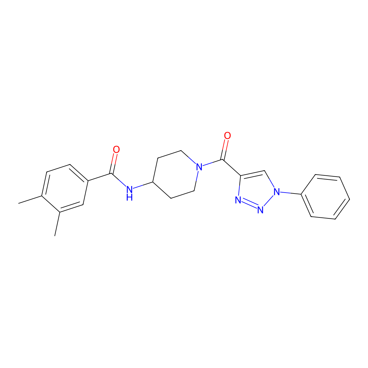 3,4-dimethyl-N-(1-(1-phenyl-1H-1,2,3-triazole-4-carbonyl)piperidin-4-yl)benzamide molecular structure, CAS 1251681-96-5