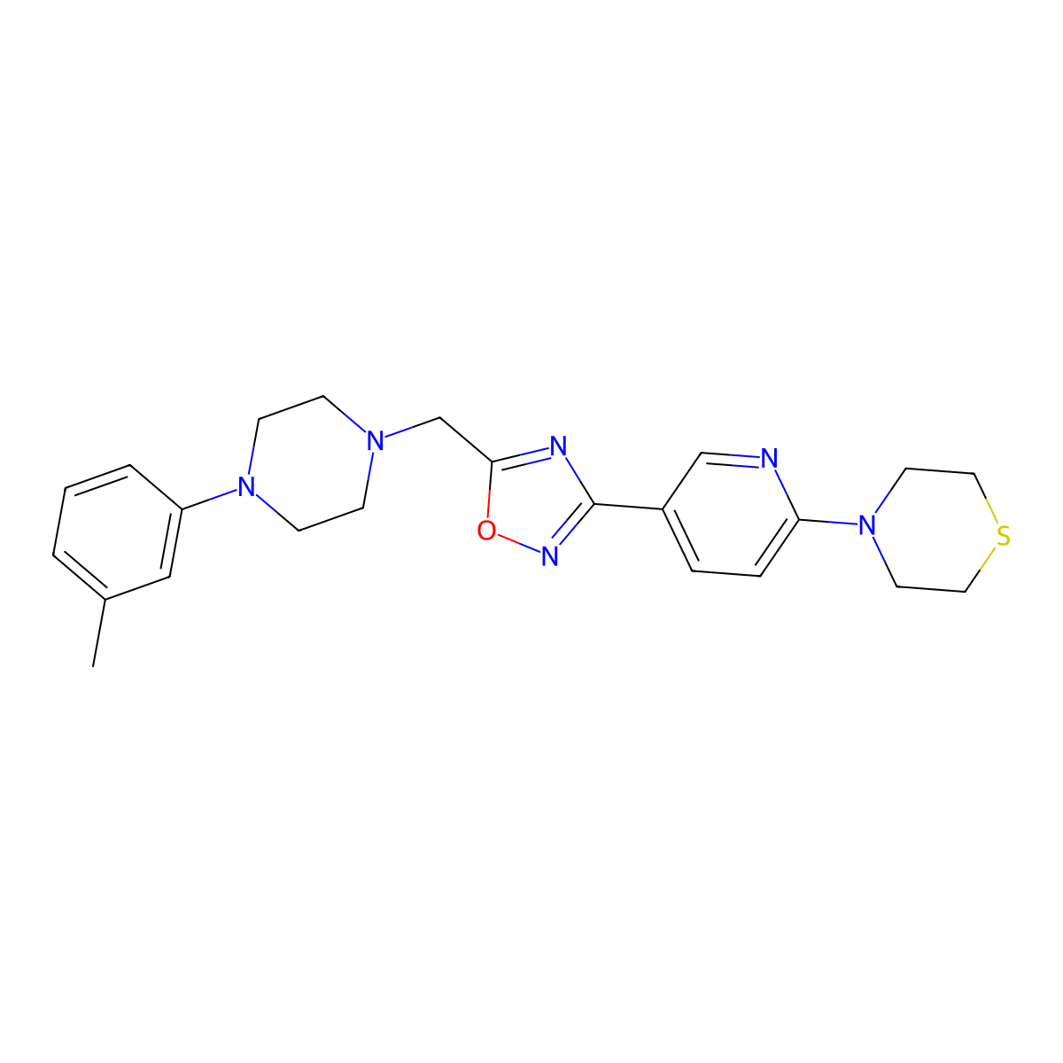 4-[5-(5-{[4-(3-Methylphenyl)piperazin-1-yl]methyl}-1,2,4-oxadiazol-3-yl)pyridin-2-yl]thiomorpholine molecular structure, CAS 1251681-97-6