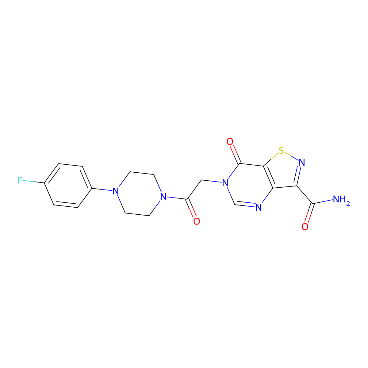 6-(2-(4-(4-Fluorophenyl)piperazin-1-yl)-2-oxoethyl)-7-oxo-6,7-dihydroisothiazolo[4,5-d]pyrimidine-3-carboxamide molecular structure, CAS 1251681-98-7