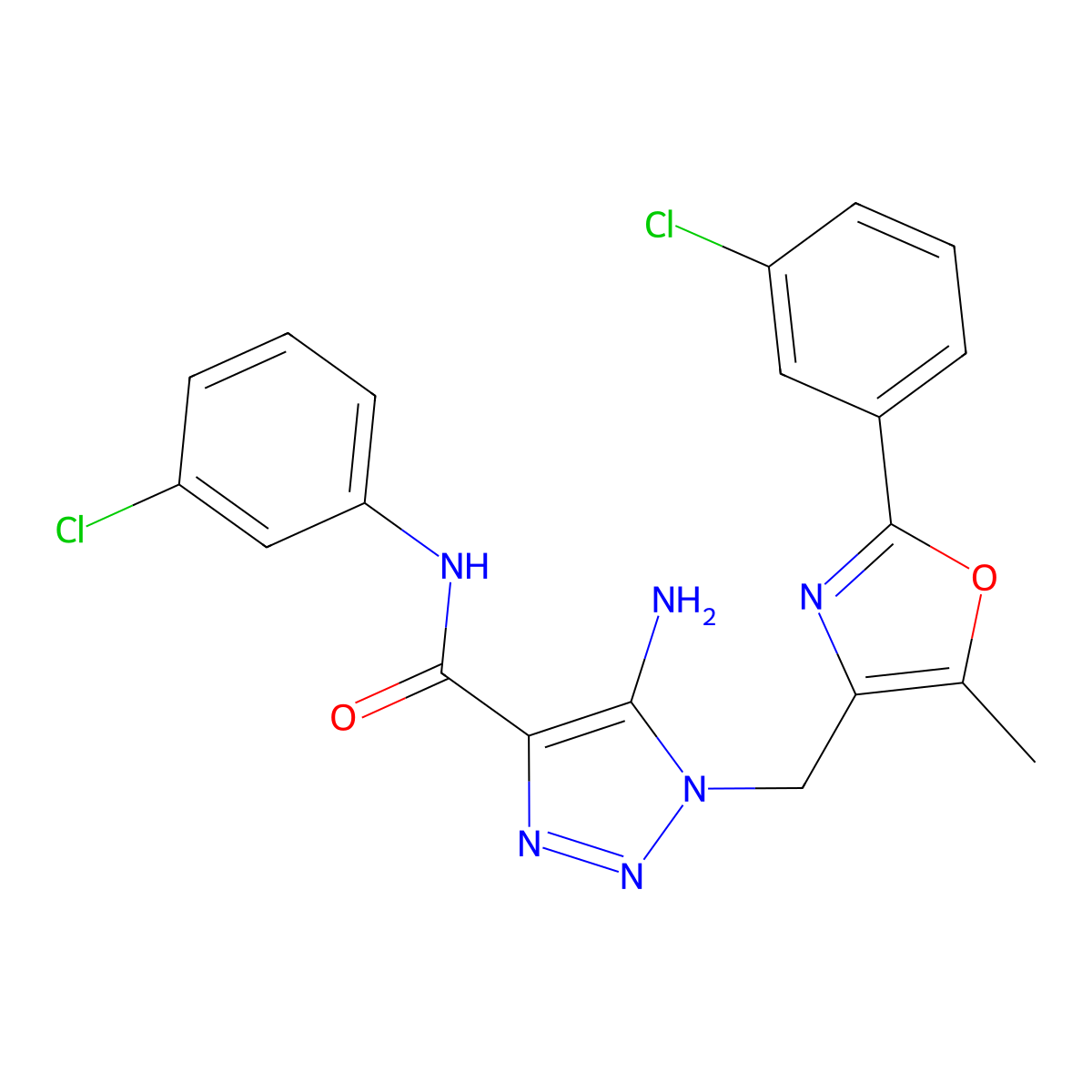 5-amino-N-(3-chlorophenyl)-1-{[2-(3-chlorophenyl)-5-methyl-1,3-oxazol-4-yl]methyl}-1H-1,2,3-triazole-4-carboxamide molecular structure, CAS 1251682-00-4